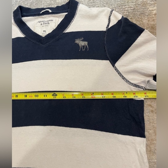 Abercrombie & Fitch Sweater Navy/White Muscle VNeck Stripe Long Sleeve XL Y2K - Picture 6 of 10